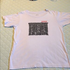 J. Crew lilac T-Shirt with Black Building and Red Soho Graphic SZ S